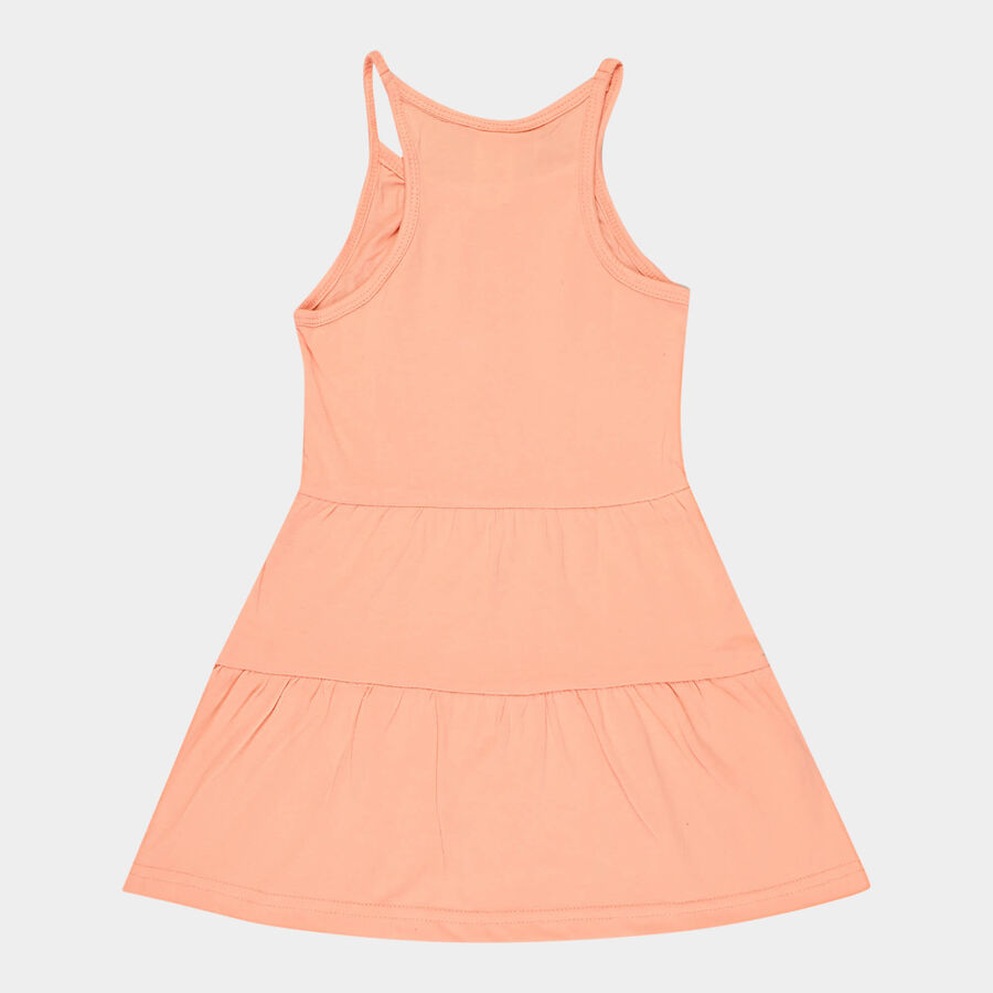 Girls Cotton Solid Frock, Peach, large image number null