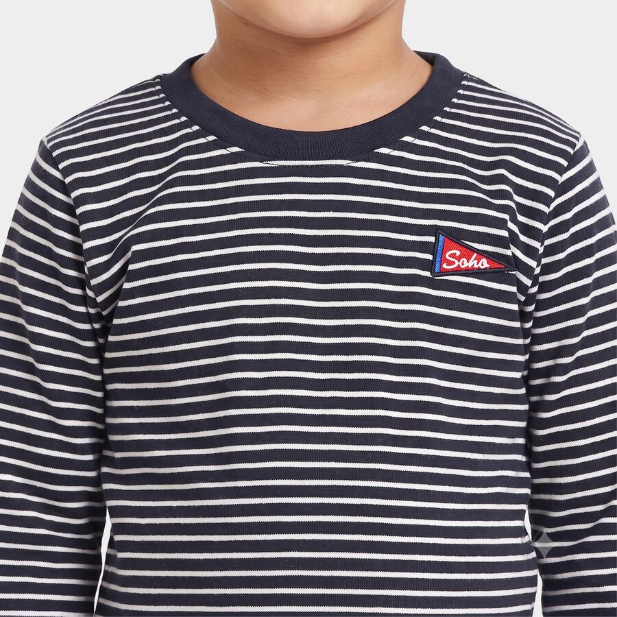 Boys Navy Blue Crew Neck Regular T-Shirt, Navy Blue, large