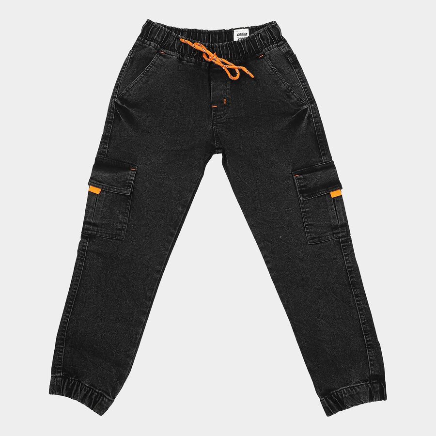 Boys Black Cargo Fit Washed Jeans, Black, large