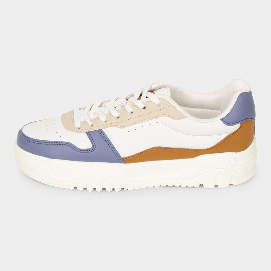 Men's White Lace-Up Colorblocked Sneakers, सफ़ेद, large