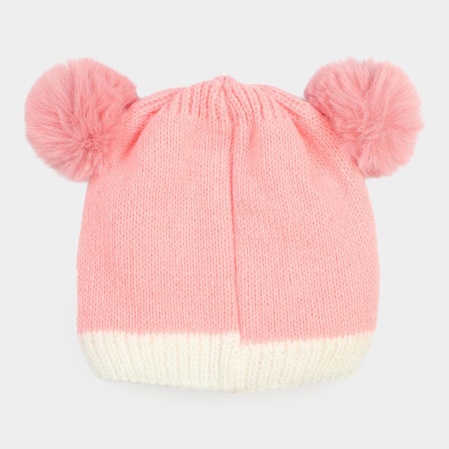 Girls' Pink Pom-Pom Beanie Cap, Light Pink, large