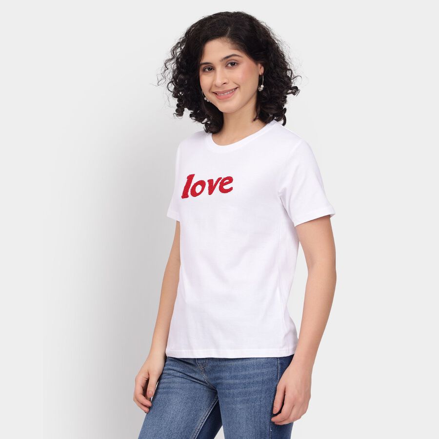 Ladies' Cotton Round Neck T-Shirt, White, large image number null