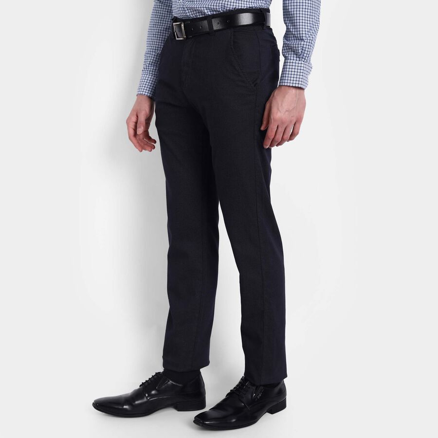 Cotton Straight Fit Trousers, Navy Blue, large image number null