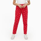 Girls' Bright Red Butterfly Printed Cotton Blend Pyjama, रानी (फ्यूशिया), small image number null