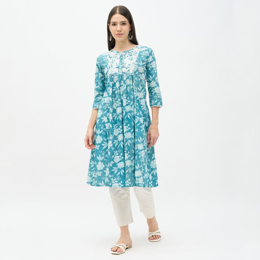 Ladies' 100% Cotton Kurta, Light Blue, large