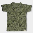 Boys' Olive Green Cotton Collar Half Sleeve T-Shirt, ओलिव, small image number null