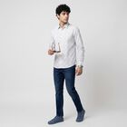 Men's White Cotton Floral Spread Collar Shirt, White, small