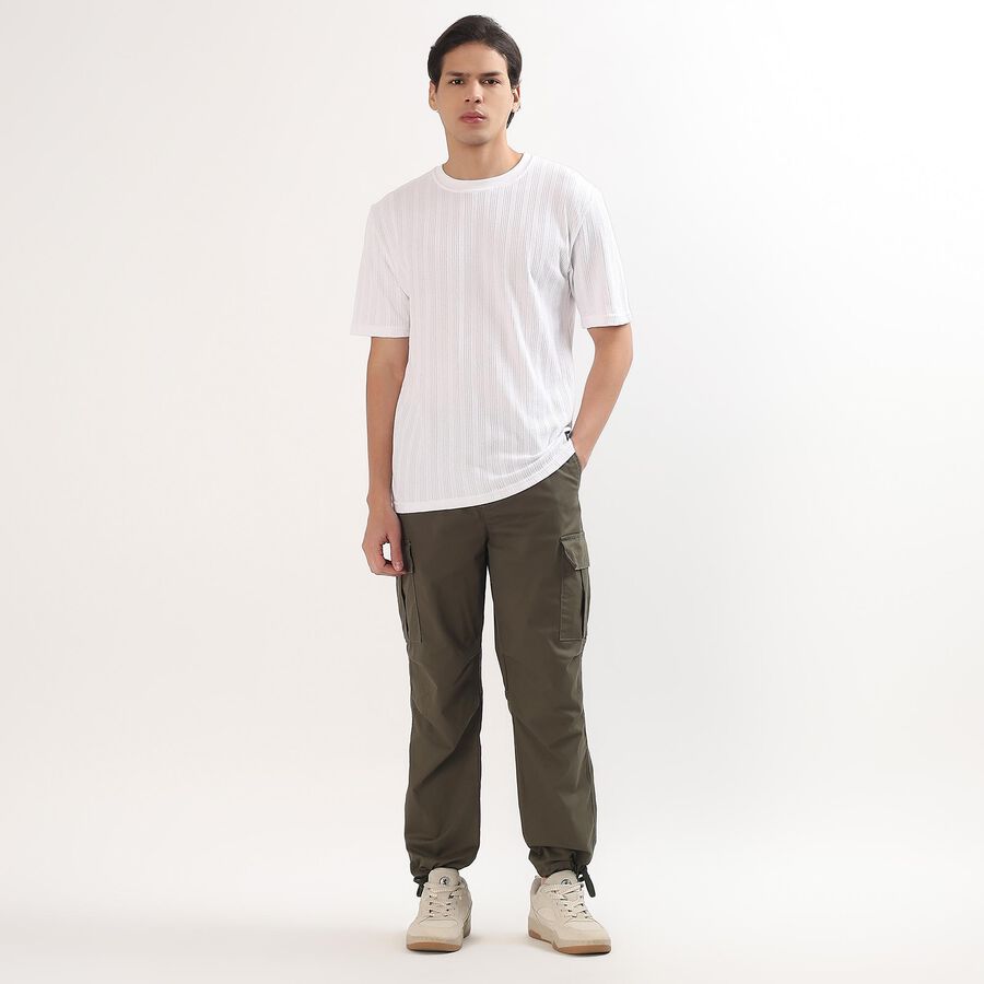 Men's Bright Snow White Round Neck Casual T-Shirt, White, large