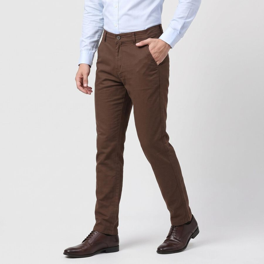 Men's Brown Slim Fit Chino Trousers, Brown, large