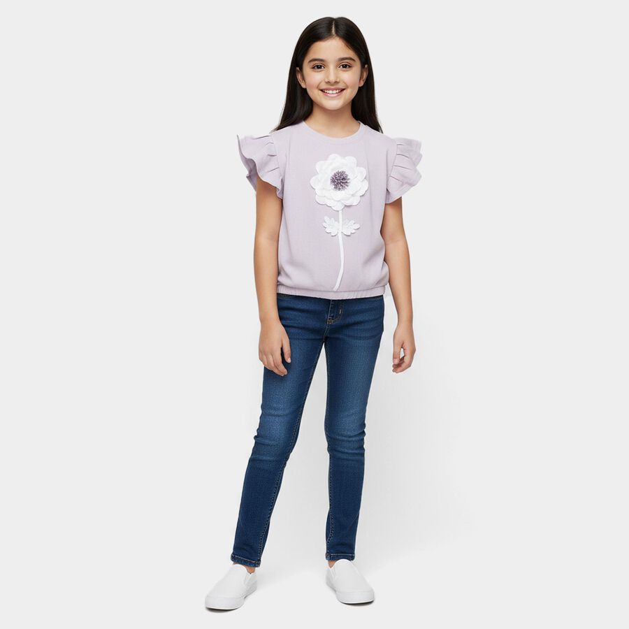 Girls Lilac Round Neck Casual T-Shirt, Lilac, large