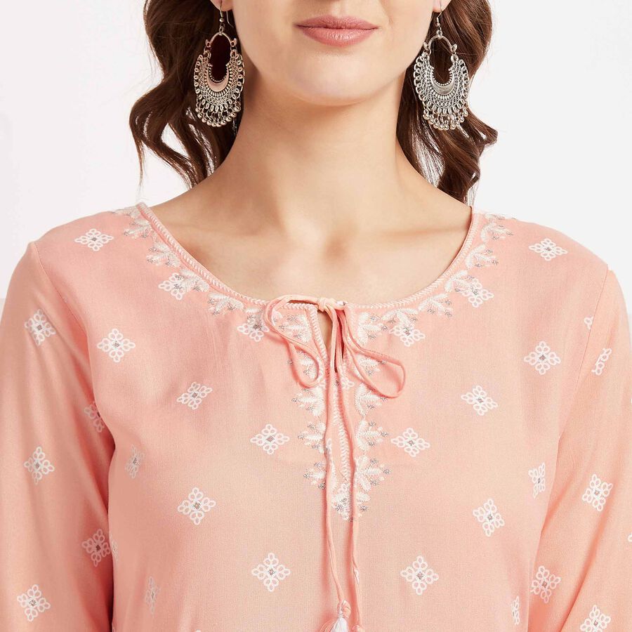 3/4Th Sleeves Straight Kurta, Peach, large image number null
