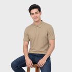 Men's Beige Collared Polo Collared Half Sleeves T-Shirt, गहरा पीला, small