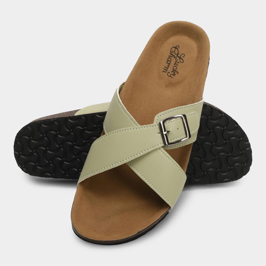 Women's Muted Sage Green Buckle Strap Casual Sandals, Green, large image number null