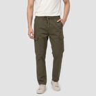 Men's Olive Green Slim Fit Cargo Trousers, Olive, small
