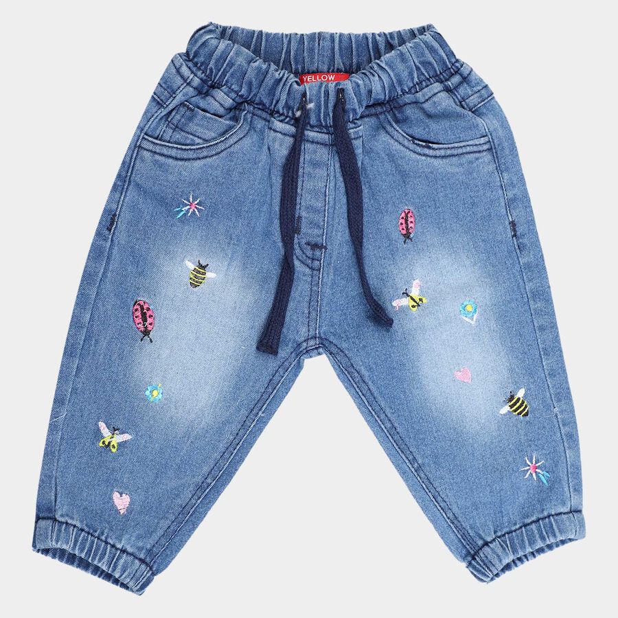 Infants Heavy Wash with Embroidery Rib Waist W Suspende Jogger Fit Jeans, Light Blue, large image number null