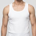 Men's White Cotton Round Neck Sleeveless Vest, White, small