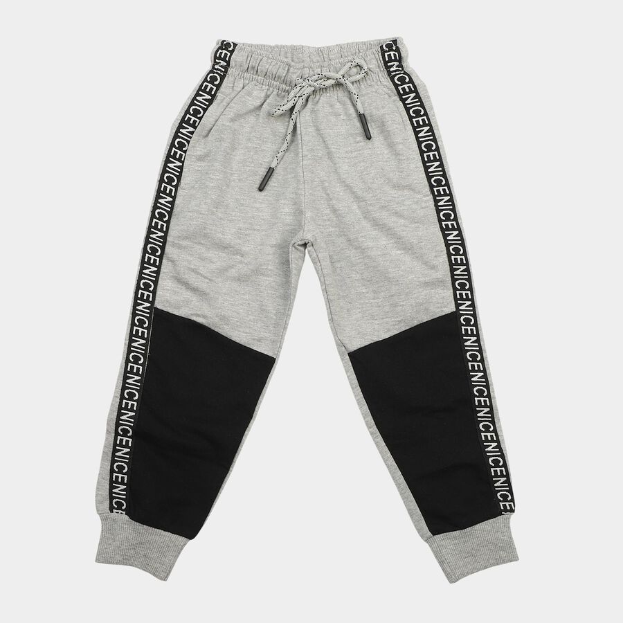 Boys' Grey Cotton Blend Colorblocked Jogger Pyjama, Melange Light Grey, large