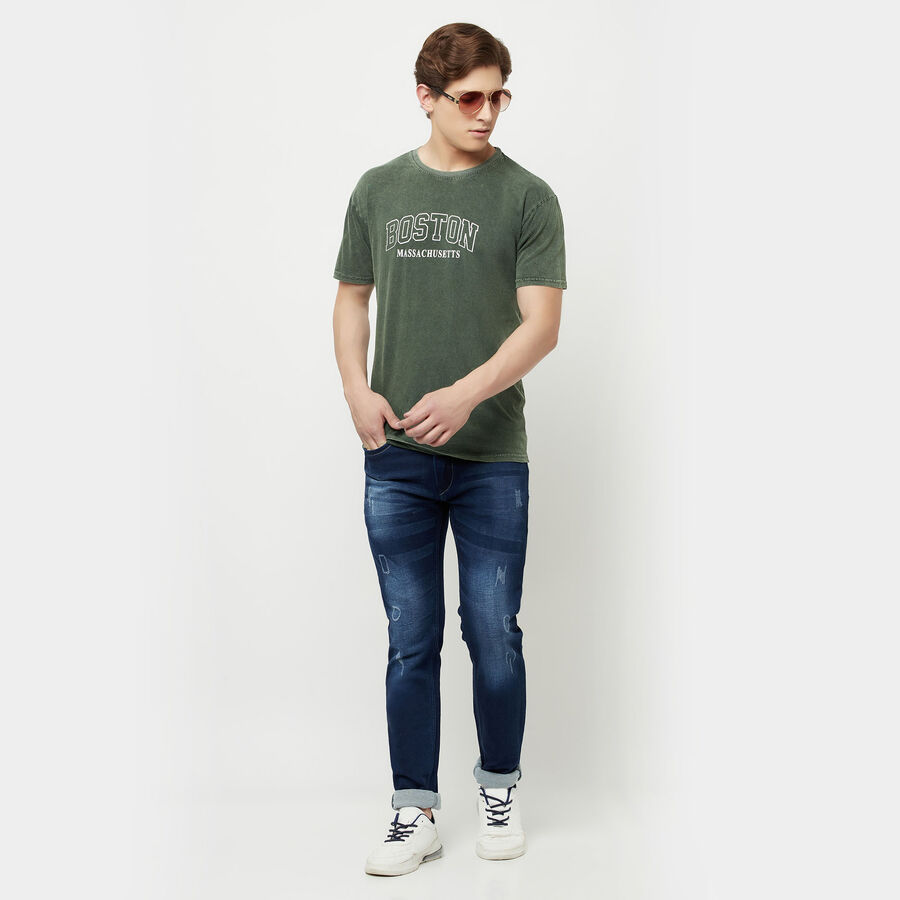 Cut & Sew Round Neck T-Shirt, Olive, large image number null