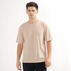 Men's Muted Beige Round Neck T-Shirt, Beige, small
