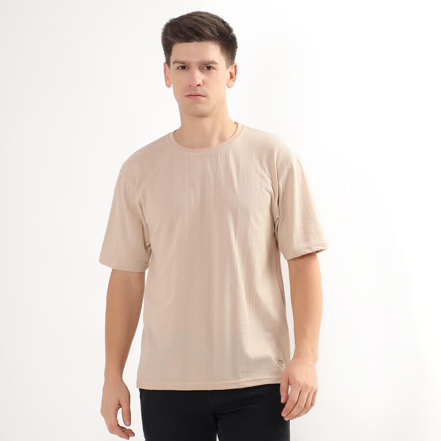 Men's Muted Beige Round Neck T-Shirt, Beige, large