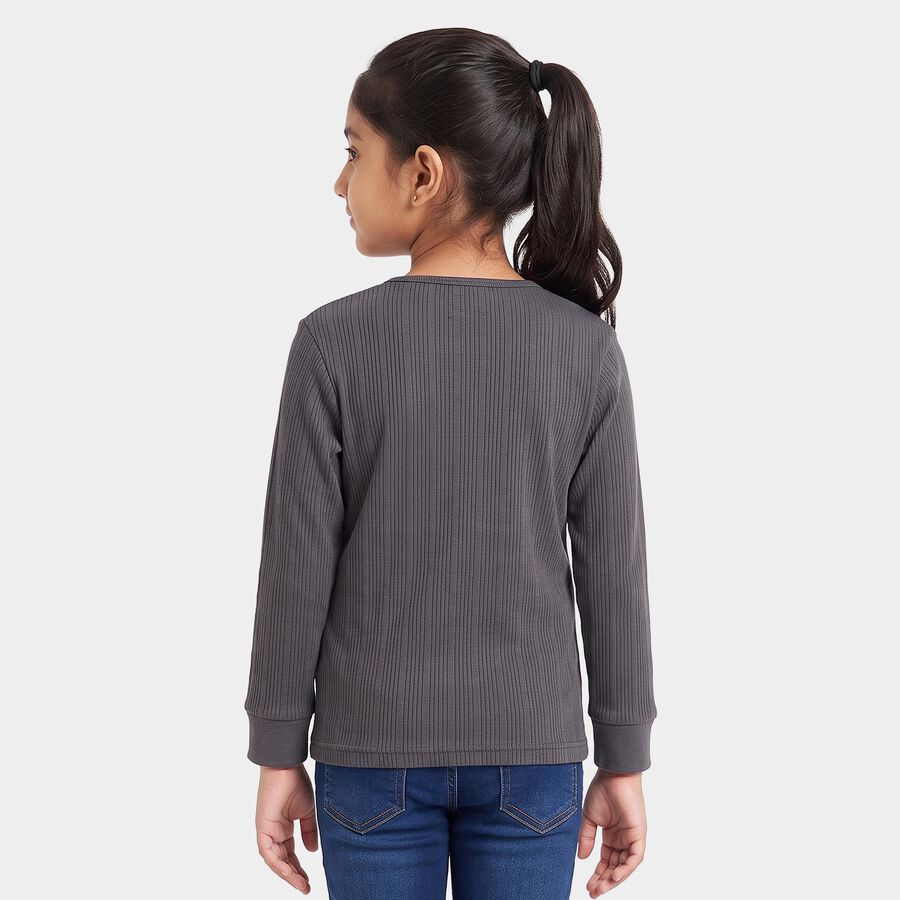 Girls Grey Long Sleeve Thermal, चारकोल, large