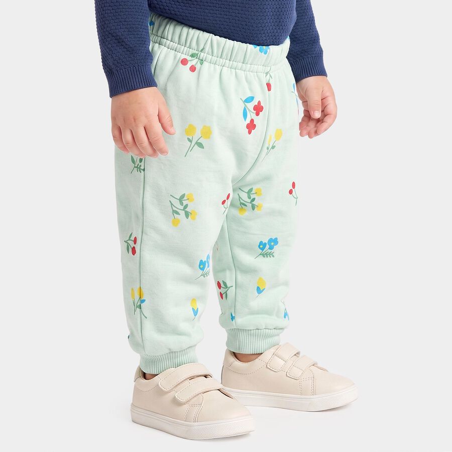 Infants' Mint Green Regular Fit Floral Printed Jogger Pyjama, हल्का हरा, large