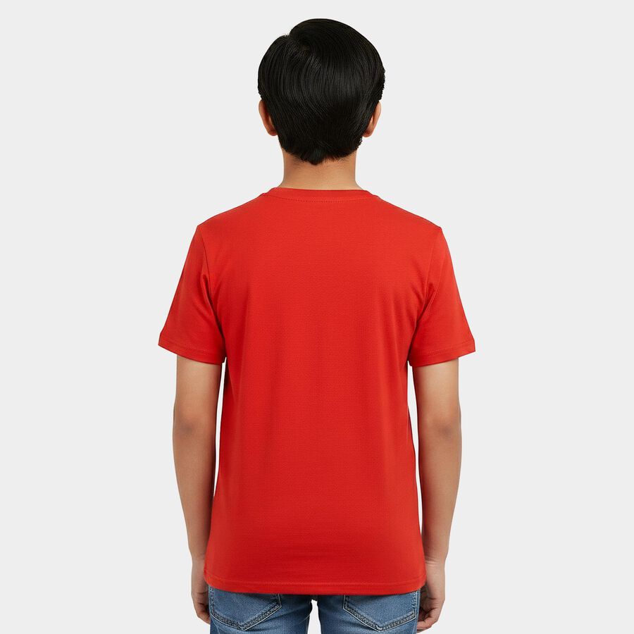 Boys Red Crew Neck Regular Boys T-Shirt, लाल, large