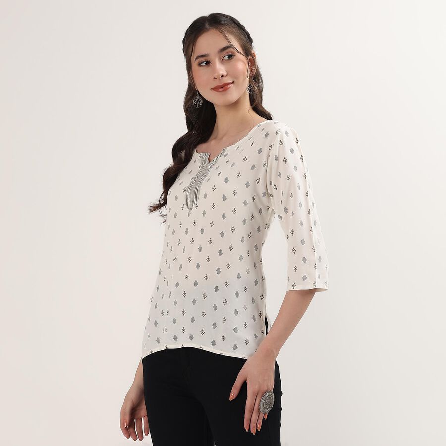 Women's Off-White Notch Neck Floral Printed Kurti, ऑफ व्हाइट, large