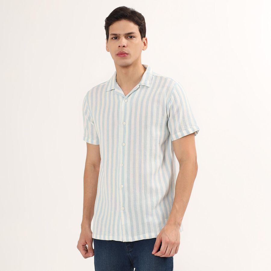 Men's 100% Cotton Cuban Collar Casual Shirt , Light Blue, large image number null