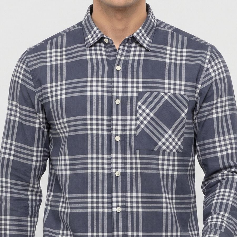 Men's Grey 100% Cotton Long Sleeves Spread Collar Casual Shirt, गहरा ग्रे, large