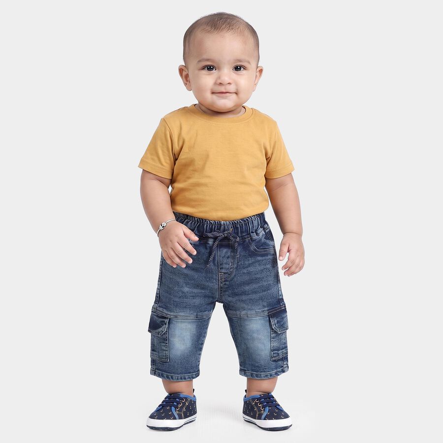 Infants Blue Relaxed Fit Cargo Jeans, मध्यम नीला, large