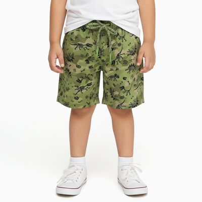 Boys' Muted Olive Green Printed Elastic Waist Bermuda Shorts