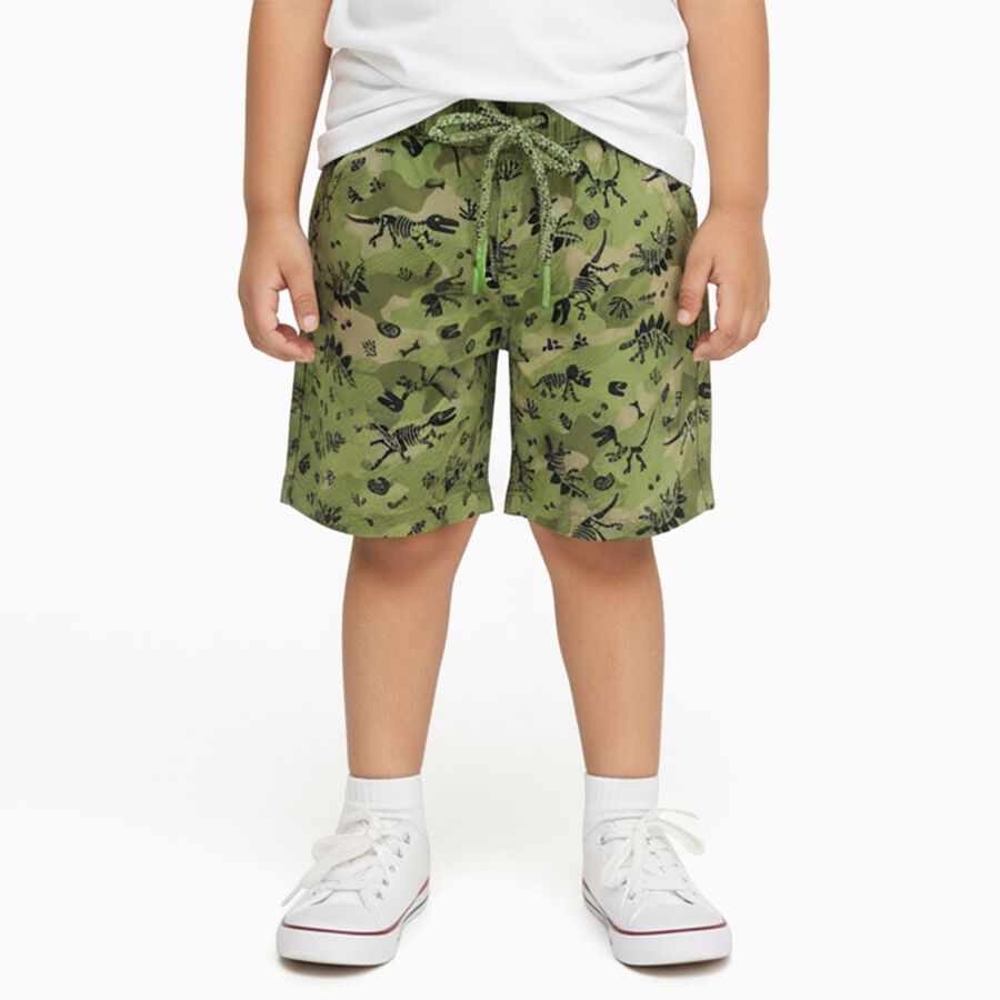 Boys' Muted Olive Green Printed Elastic Waist Bermuda Shorts, Olive, large image number null