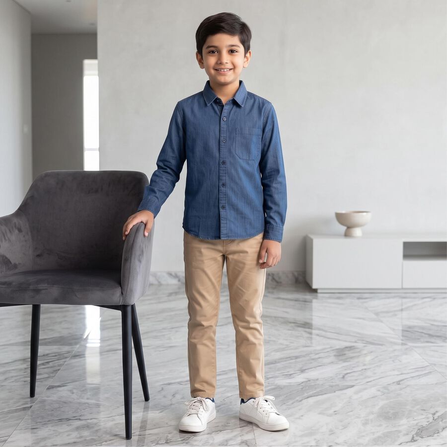 Boys Blue Casual Shirt, Mid Blue, large