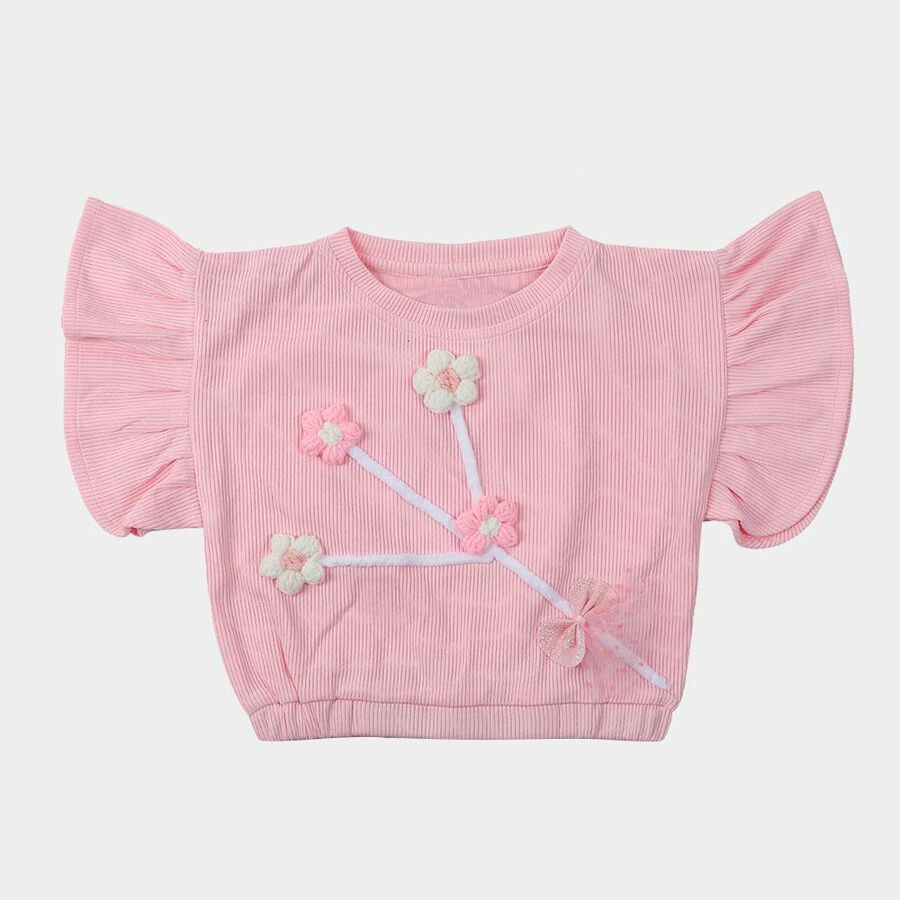 Girls Light Pink Round Neck Casual T-Shirt, Light Pink, large