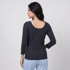 Women's Navy Blue Ribbed Thermal Top, मध्यम नीला, small