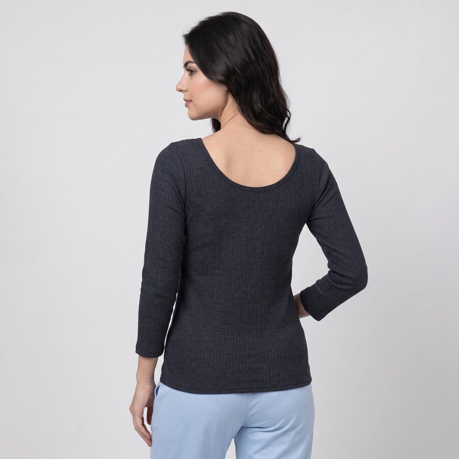 Women's Navy Blue Ribbed Thermal Top, मध्यम नीला, large