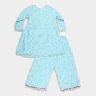 Girls Light Sky Blue Printed Square Neck Bohemian Fusion Set, Light Blue, small image number null