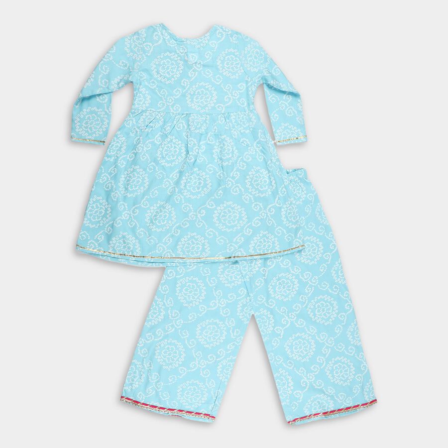 Girls Light Sky Blue Printed Square Neck Bohemian Fusion Set, Light Blue, large image number null