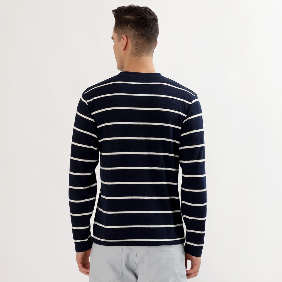 Men's Deep Midnight Navy Blue Crew Neck Casual Full Sleeve T-Shirt , Navy Blue, large image number null