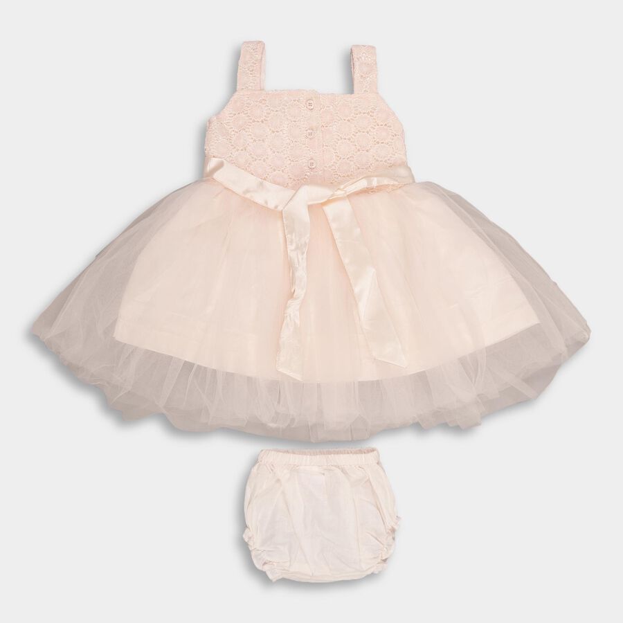 Infants' Soft Peach Lace Bodice Party Wear Frock, Light Pink, large