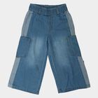 Girls' Light Blue Wide Leg Cargo Style Jeans, मध्यम नीला, small