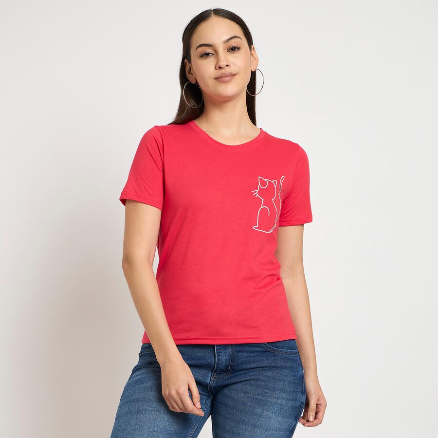 Ladies' Round Neck T-Shirt, मूँगा (कोरल), large image number null