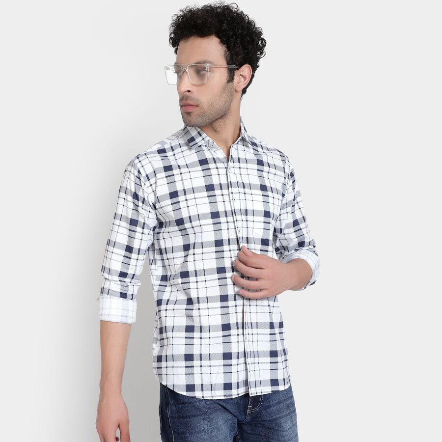 Cotton Checks Casual Shirt, White, large image number null