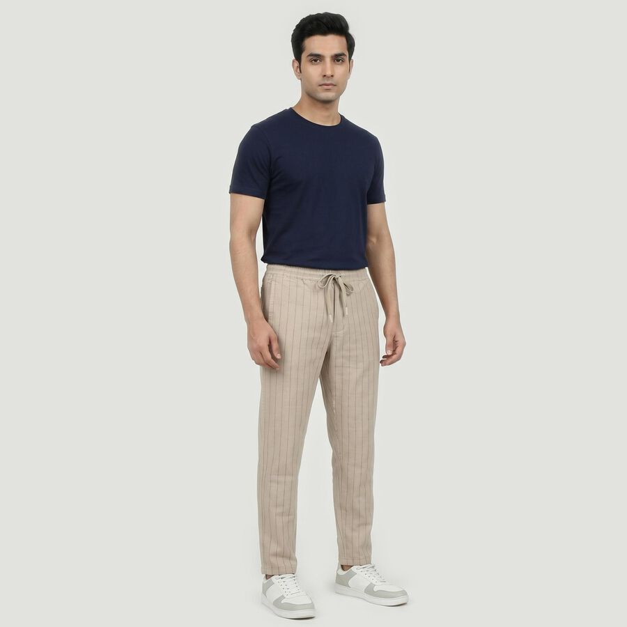 Men's Grey Slim Fit Casual Trousers, हल्का ग्रे, large