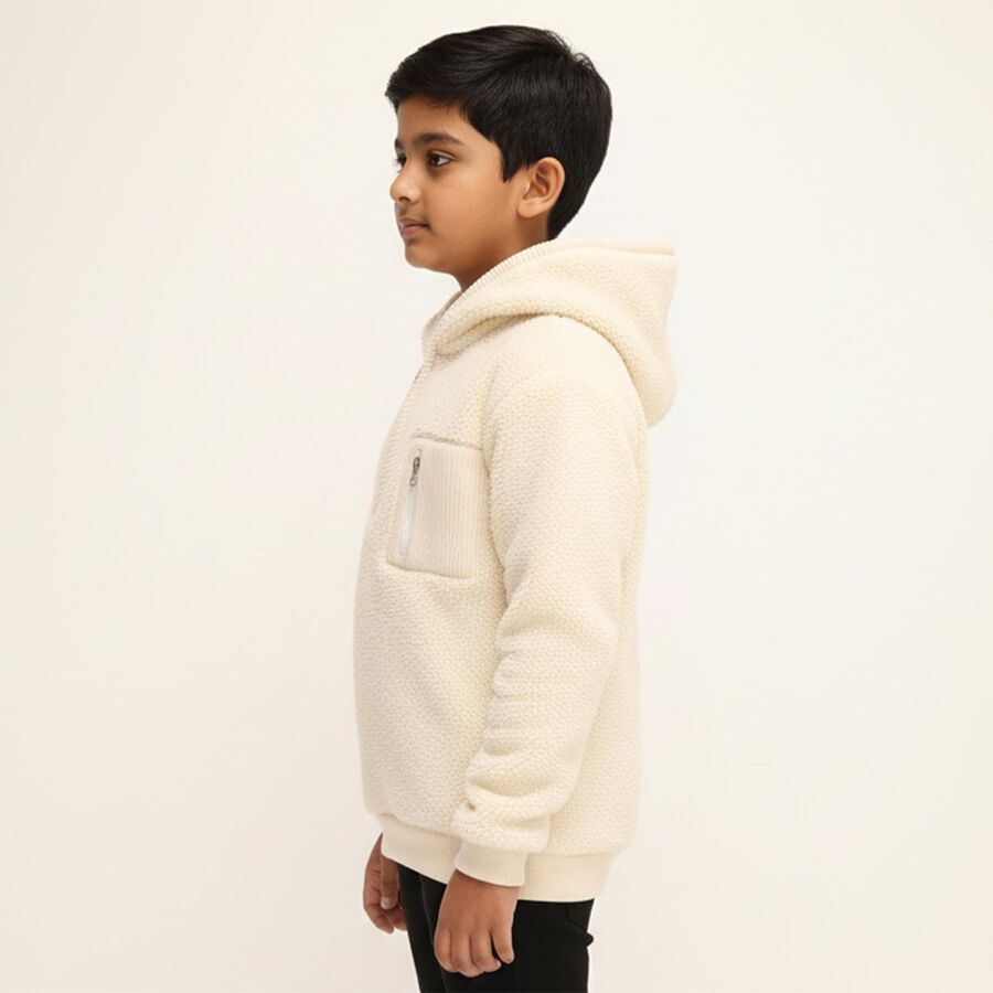 Boys Soft Beige Hooded Casual Sweatshirt, Beige, large image number null