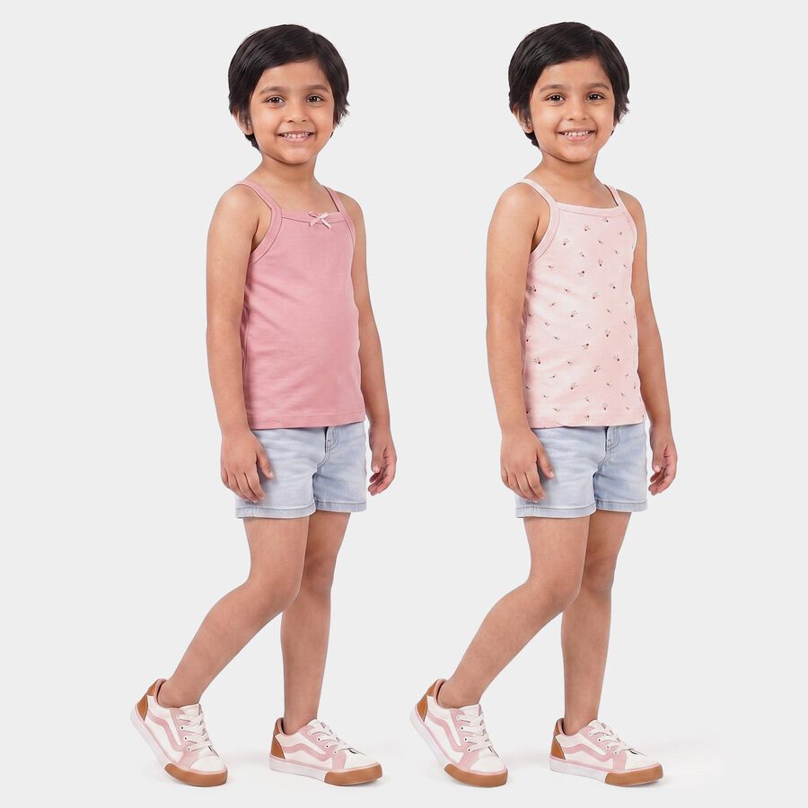 Girls Pink Cotton Square Neck Sleeveless Vest, हल्का गुलाबी, large