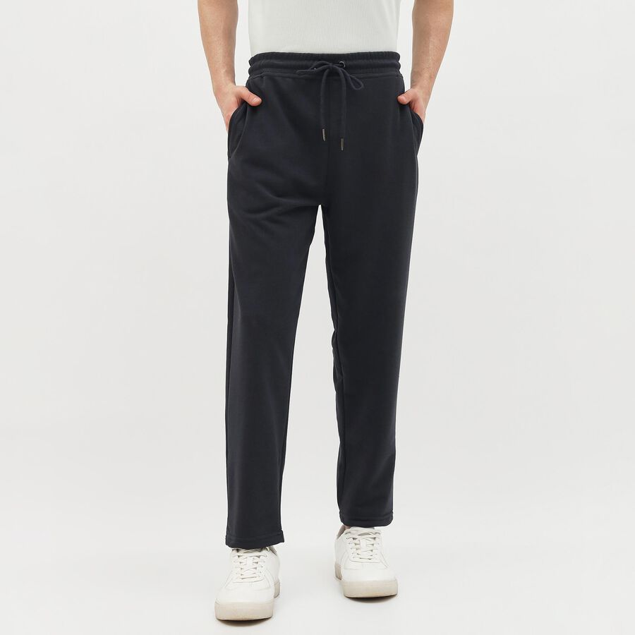 Men's Jet Black Slim Fit Elastic Waist Track Pants, चारकोल, large