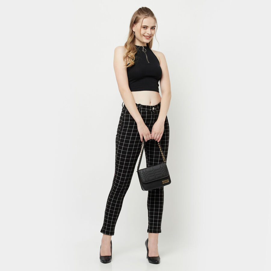 Checks Mid Rise Regular Trousers, Black, large image number null