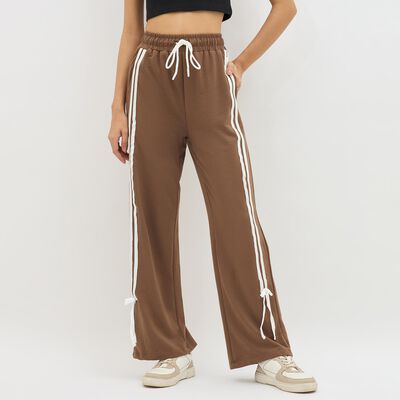 Women's Jet Black Relaxed Fit Side-Striped Track Pants